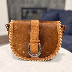 Trinity Ranch Western Hair-On Cowhide Saddle Crossbody Brown
